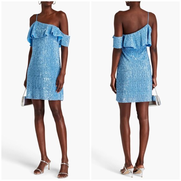 New STINE GOYA Kenza One Shoulder sequin-embellished minidress in Light Blue S - Picture 3 of 16